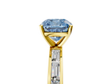 Yellow gold Fancy Blue Cushion  Solitaire Diamond Ring with Channel-Set Baguette Band and Four-Prong Setting_85