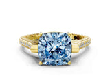 Yellow gold Fancy Blue Cushion  Solitaire Diamond Ring with Channel Set Band and Bezel Prong Setting_68