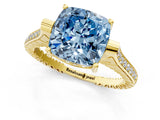 Yellow gold Fancy Blue Cushion  Solitaire Diamond Ring with Channel Set Band and Bezel Prong Setting_69