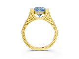 Yellow gold Fancy Blue Cushion  Solitaire Diamond Ring with Channel Set Band and Bezel Prong Setting_71