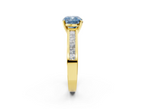 Yellow gold Fancy Blue Cushion  Solitaire Diamond Ring with Channel-Set Band and Four-Prong Setting_5