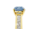 Yellow gold Fancy Blue Cushion  Solitaire Diamond Ring with Channel-Set Band and Four-Prong Setting_8