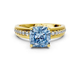 Yellow gold Fancy Blue Cushion  Solitaire Diamond Ring with Channel Set Band and Six-Prong Setting_49