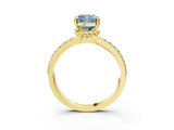 Yellow gold Fancy Blue Cushion  Solitaire Diamond Ring with Channel Set Band and Six-Prong Setting_52