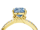 Yellow gold Fancy Blue Cushion  Solitaire Diamond Ring with Channel Set Band and Six-Prong Setting_53