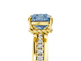Yellow gold Fancy Blue Cushion  Solitaire Diamond Ring with Channel Set Band and Six-Prong Setting_54