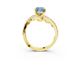 Yellow gold Fancy Blue Cushion  Solitaire Diamond Ring with Filigree Band and Four-Prong Setting_45