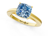 Yellow gold Fancy Blue Cushion  Solitaire Diamond Ring with Four-Prong Setting and Classic Band_4