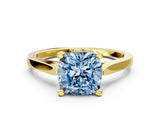 Yellow gold Fancy Blue Cushion  Solitaire Diamond Ring with Four-Prong Setting and Tapered Band 1