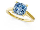 Yellow gold Fancy Blue Cushion  Solitaire Diamond Ring with Four-Prong Setting and Tapered Band 2