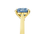 Yellow gold Fancy Blue Cushion  Solitaire Diamond Ring with Four-Prong Setting and Tapered Band