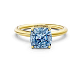 Yellow gold Fancy Blue Cushion  Solitaire Diamond Ring with Four-Prong Setting on a Plain Band_19