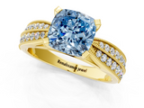 Yellow gold Fancy Blue Cushion  Solitaire Diamond Ring with Milgrain Pavé Band and Four-Prong Setting_21