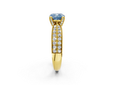 Yellow gold Fancy Blue Cushion  Solitaire Diamond Ring with Milgrain Pavé Band and Four-Prong Setting_22