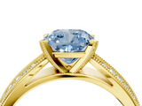 Yellow gold Fancy Blue Cushion  Solitaire Diamond Ring with Milgrain Pavé Band and Four-Prong Setting_24
