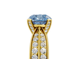 Yellow gold Fancy Blue Cushion  Solitaire Diamond Ring with Milgrain Pavé Band and Four-Prong Setting_25