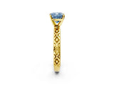 Yellow gold Fancy Blue Cushion  Solitaire Diamond Ring with Milgrain and Black Enamel X Pattern Band_79