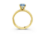 Yellow gold Fancy Blue Cushion  Solitaire Diamond Ring with Milgrain and Black Enamel X Pattern Band_80