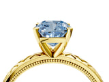 Yellow gold Fancy Blue Cushion  Solitaire Diamond Ring with Milgrain and Black Enamel X Pattern Band_81