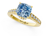 Yellow gold Fancy Blue Cushion  Solitaire Diamond Ring with Pavé Band and Four-Prong Setting_114