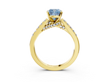 Yellow gold Fancy Blue Cushion  Solitaire Diamond Ring with Pavé Band and Four-Prong Setting_116