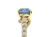 Yellow gold Fancy Blue Cushion  Solitaire Diamond Ring with Pavé Band and Four-Prong Setting_118