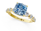Yellow gold Fancy Blue Cushion  Solitaire Diamond Ring with Pave Band and Four-Prong Setting_266