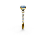 Yellow gold Fancy Blue Cushion  Solitaire Diamond Ring with Pave Band and Four-Prong Setting_267