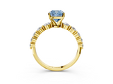 Yellow gold Fancy Blue Cushion  Solitaire Diamond Ring with Pave Band and Four-Prong Setting_268