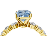 Yellow gold Fancy Blue Cushion  Solitaire Diamond Ring with Pave Band and Four-Prong Setting_269