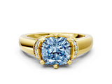 Yellow gold Fancy Blue Cushion  Solitaire Diamond Ring with Pave Band and Six-Prong Setting_32