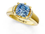 Yellow gold Fancy Blue Cushion  Solitaire Diamond Ring with Pave Band and Six-Prong Setting_33