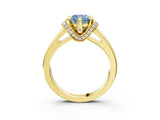 Yellow gold Fancy Blue Cushion  Solitaire Diamond Ring with Pave Band and Six-Prong Setting_35