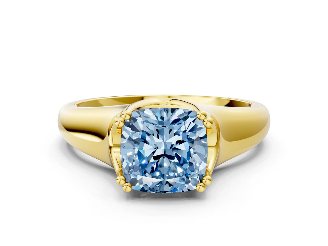 Yellow gold Fancy Blue Cushion  Solitaire Diamond Ring with Six-Prong Cathedral Setting_51