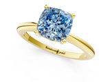 Yellow gold Fancy Blue Cushion  Solitaire Diamond Ring with Six-Prong Setting on a Classic Band 1