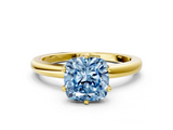 Yellow gold Fancy Blue Cushion  Solitaire Diamond Ring with Six-Prong Setting on a Classic Band_3