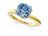 Yellow gold Fancy Blue Cushion  Solitaire Diamond Ring with Six-Prong Setting on a Classic Band_4