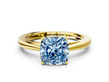 Yellow gold Fancy Blue Cushion  Solitaire Diamond Ring with Split Shank and Four-Prong Setting_12