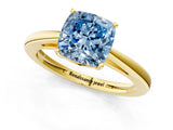 Yellow gold Fancy Blue Cushion  Solitaire Diamond Ring with Split Shank and Four-Prong Setting_13