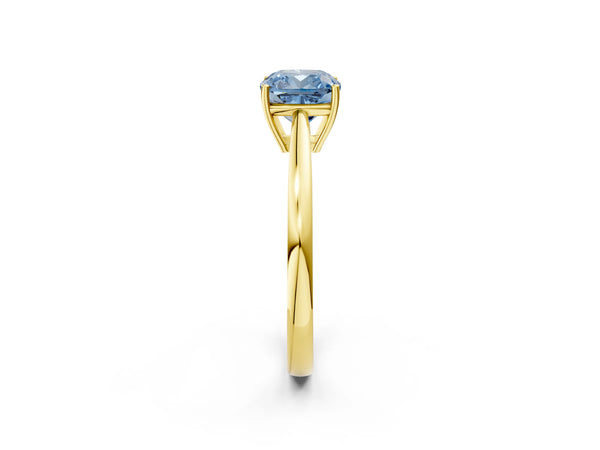 Yellow Gold Cushion Cut Cathedral Solitaire Engagement Ring Setting for Fancy Blue Center with Open Shoulders