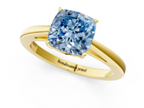Yellow gold Fancy Blue Cushion  Solitaire Diamond Ring with Split Shank and Four-Prong Setting_21