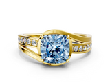 Yellow gold Fancy Blue Cushion  Solitaire Diamond Ring with Split Shank and Prong Setting_41