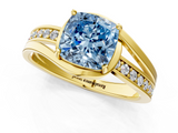 Yellow gold Fancy Blue Cushion  Solitaire Diamond Ring with Split Shank and Prong Setting_42