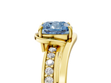 Yellow gold Fancy Blue Cushion  Solitaire Diamond Ring with Split Shank and Prong Setting_46