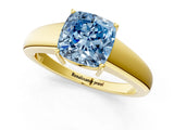Yellow gold Fancy Blue Cushion  Solitaire Diamond Ring with Tapered Band and Four-Prong Setting_51
