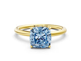 Yellow gold Fancy Blue Cushion  Solitaire Diamond Ring with a Classic Band and Four-Prong Setting 1