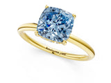Yellow gold Fancy Blue Cushion  Solitaire Diamond Ring with a Classic Band and Four-Prong Setting 2