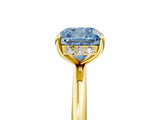 Yellow gold Fancy Blue Cushion  Solitaire Diamond Ring with a Classic Band and Four-Prong Setting