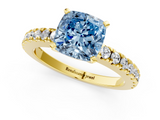 Yellow gold Fancy Blue Cushion  Solitaire Diamond with Pavé Band and Four-Prong Setting_50