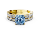 Yellow gold Fancy Blue Cushion  Solitaire Diamond with Pave and Channel Set Band_56